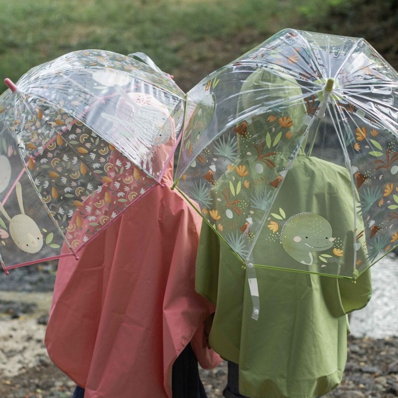 Poncho impermeabile verde decorato con dinosauro per bambini, facile da richiudere e da pulire